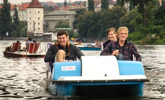 Prague students on paddle boat