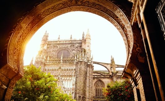 Seville view of cathedral through archway