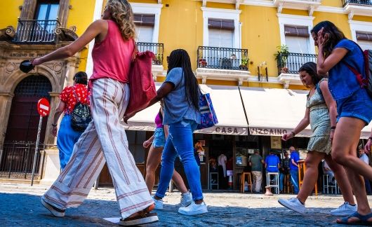 Seville students walking on street