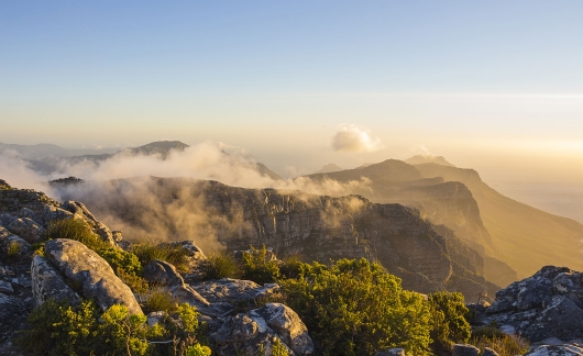 south africa aerial view with fog mountains