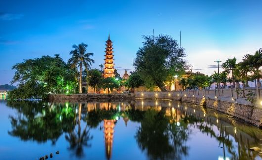 Historic building by the water in Vietnam