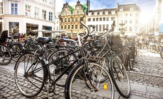 copenhagen bikes parked on street