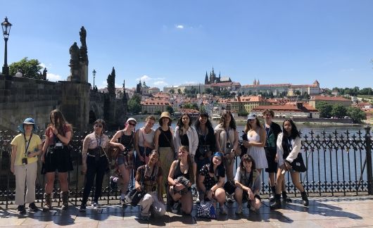 High school students on Charles Bridge in Prague
