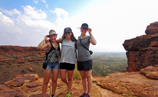 sydney girls hiking on red rocks