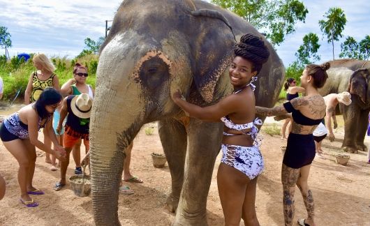 Teach Abroad participant posing with elephant