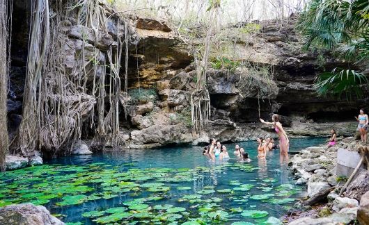 yucatan students swimming in cenote