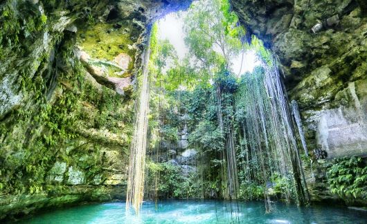 yucatan waterfall in cenote