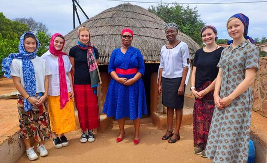 gaborone students with village chief