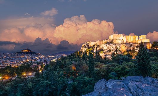 sunset abroad athens greece mountain city