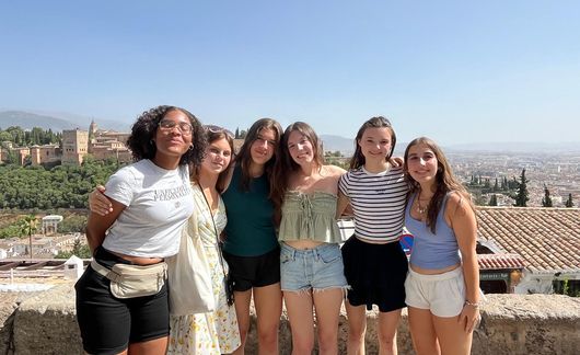 Students on program posing outside in Seville