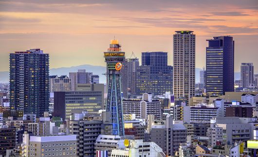 Osaka skyline at twilight