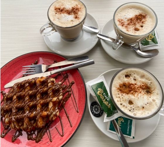 Seville breakfast chocolate waffle and coffee