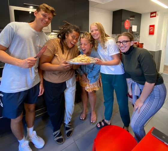 students cooking inside apartment ciee portugal