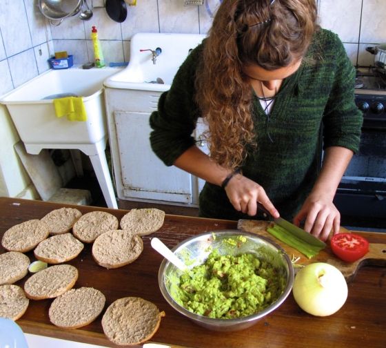 santiago ch student making guacamole sandwiches