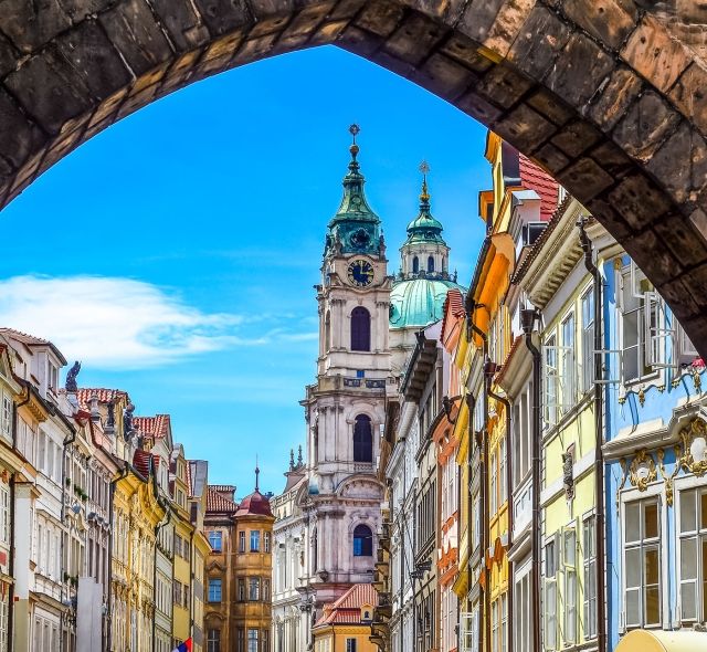 tower arch in downtown prague czech republic