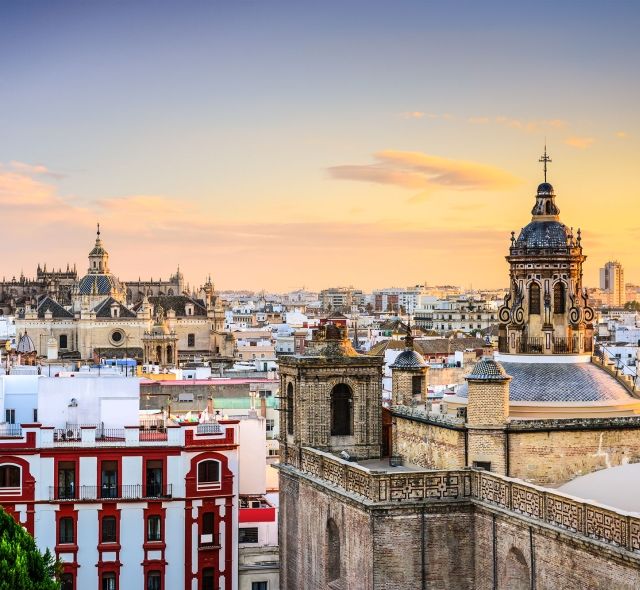 Seville skyline at sunset