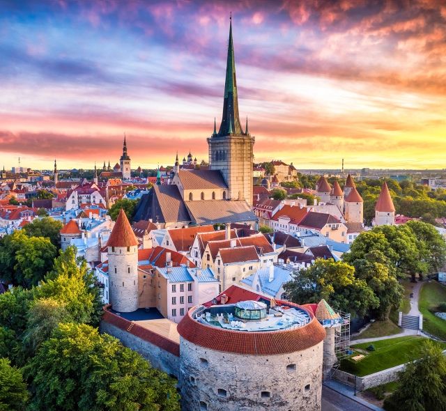 Tallinn church skyline sunset