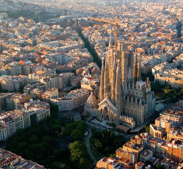 aerial view la sagrada familia barcelona spain