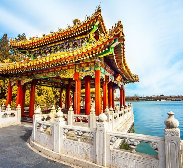 beijing temple lake sunny clear sky day