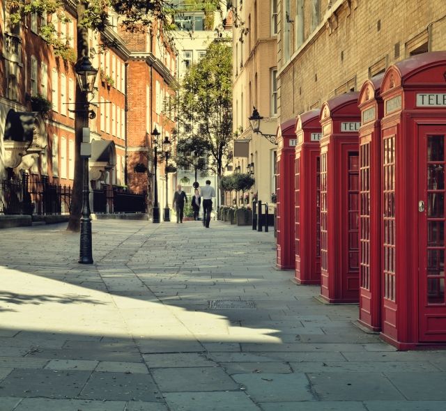 London phone booths on street