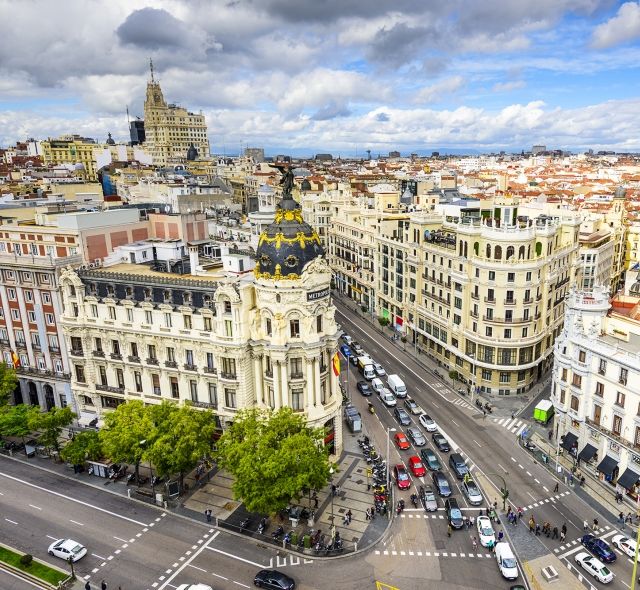 Madrid Calle Gran Via Street skyline