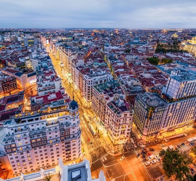 Madrid skyline at night