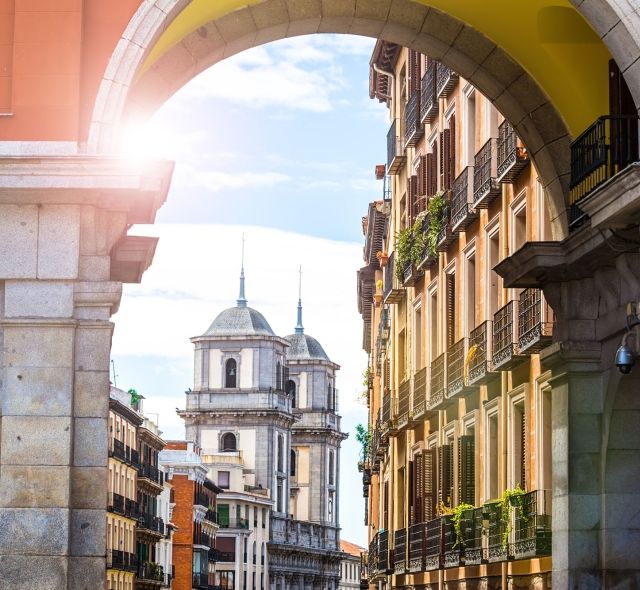 Madrid old city street view 