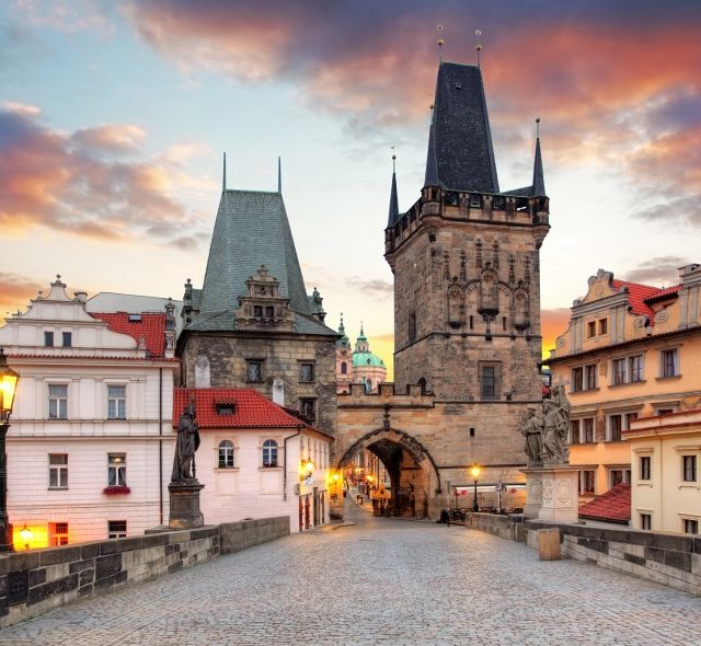 prague-bridge-sunset-tower