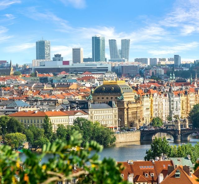 prague skyline aerial view