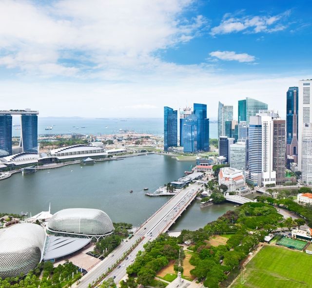 aerial view of downtown singapore