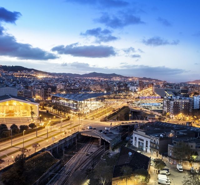 barcelona night street aerial view