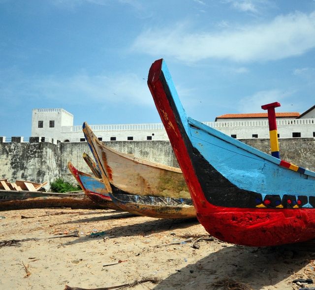 Legon beach with boats lined up