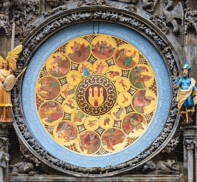 prague calendar clock close up