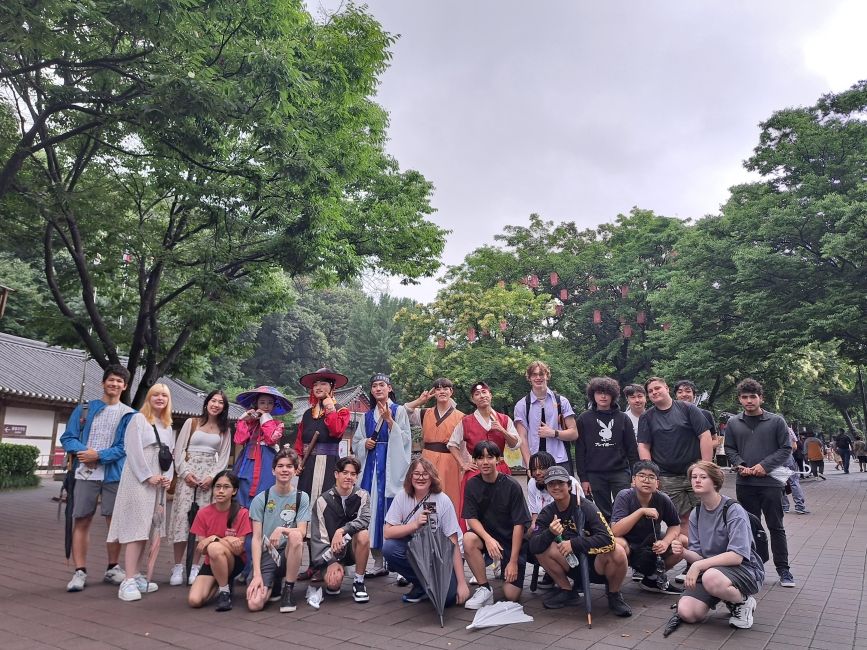 With actors at the Korean folk village