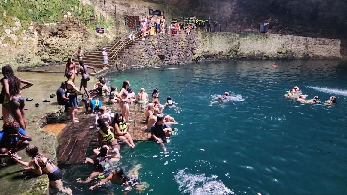 Enjoying the cenote at Hubiku