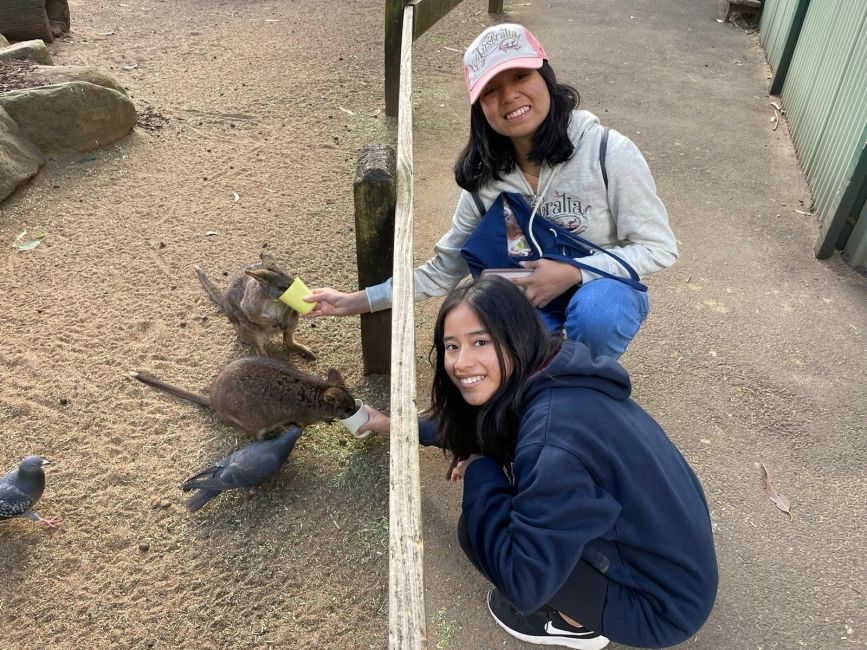 Katerin & Alice with Wallabies