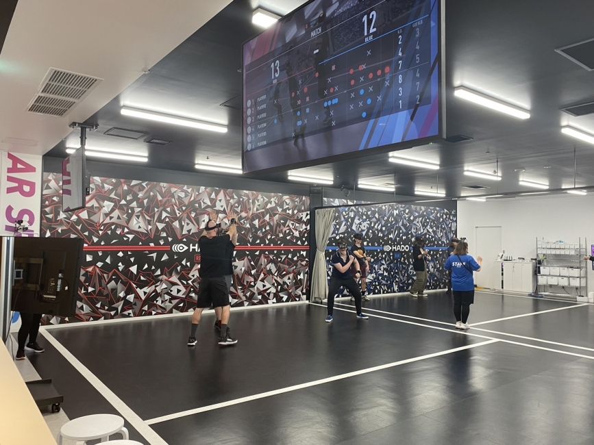 Students playing at the HADO Arena