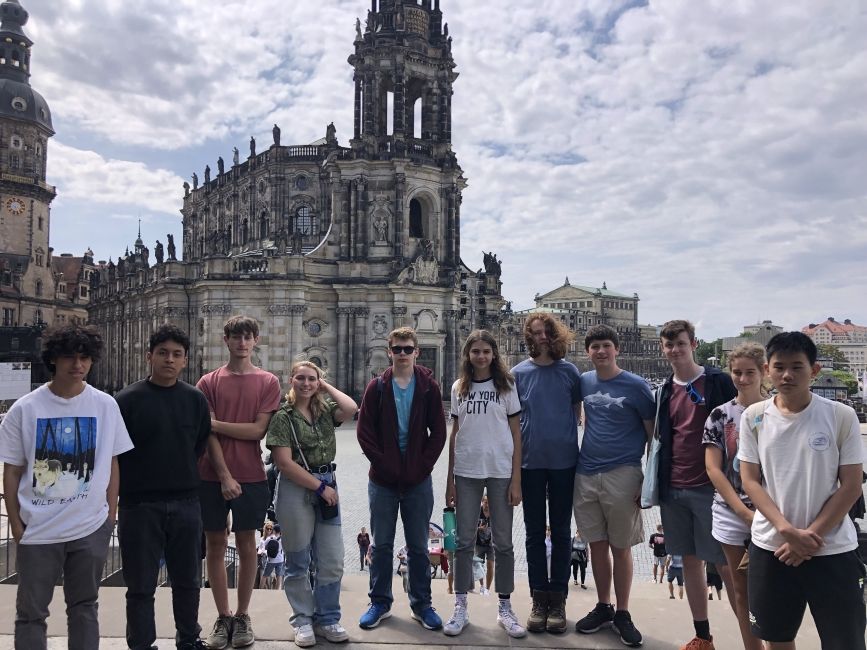 Students on a walking tour of Dresden's Old City