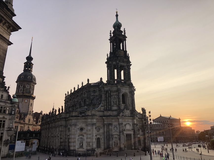 Dresden Old City with the sun setting in the background