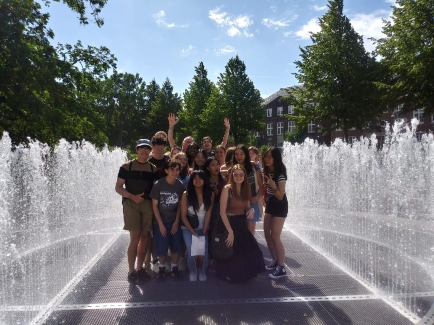 Students in the Water Walkway in the Gardens of the Rijksmuseum