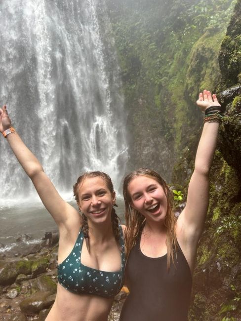 Emily and Zoe having a great time at the waterfall!