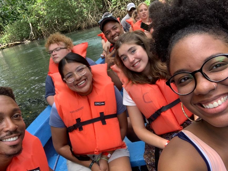 journeying to the natural pool by boat