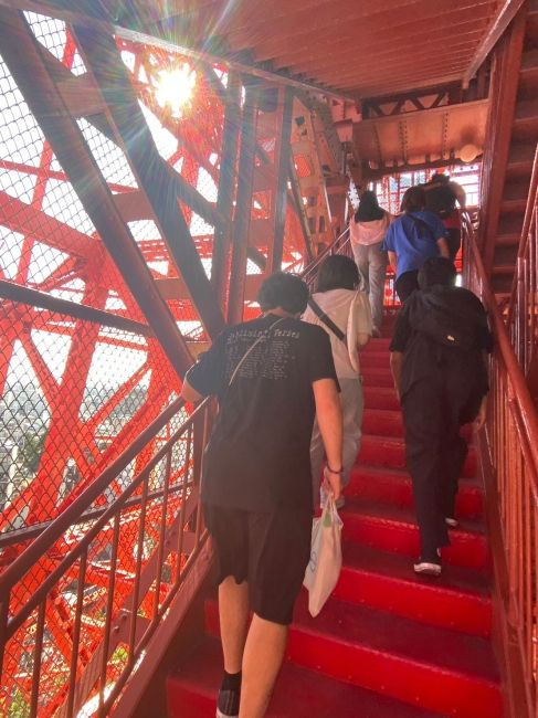 Students walking up the 600 stairs up to Tokyo Tower