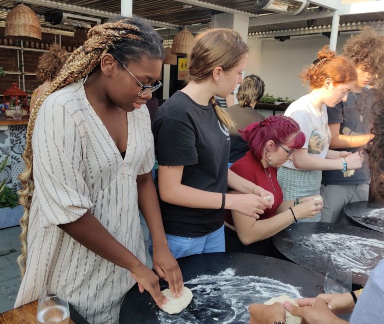 Working the pizza dough