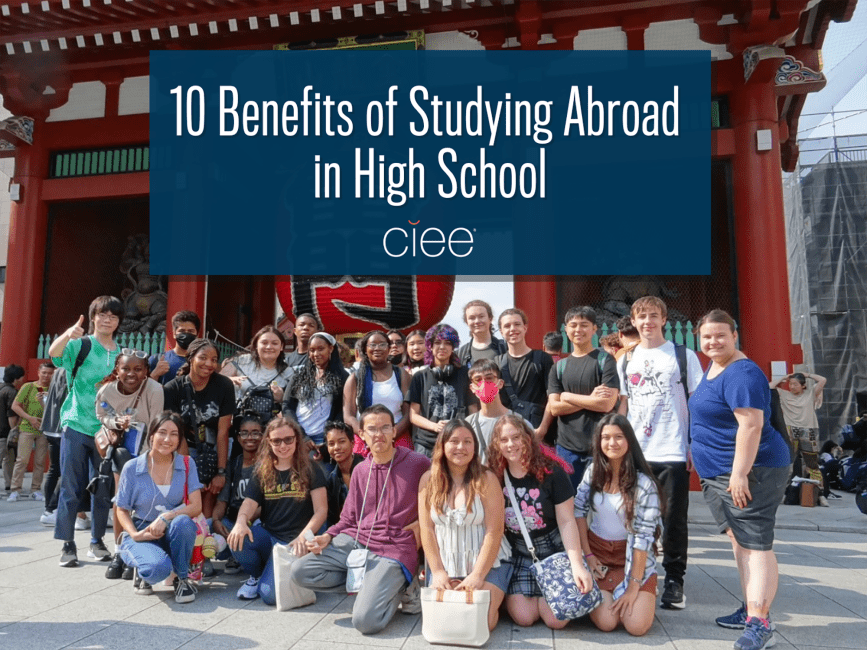 High school study abroad students posing in China