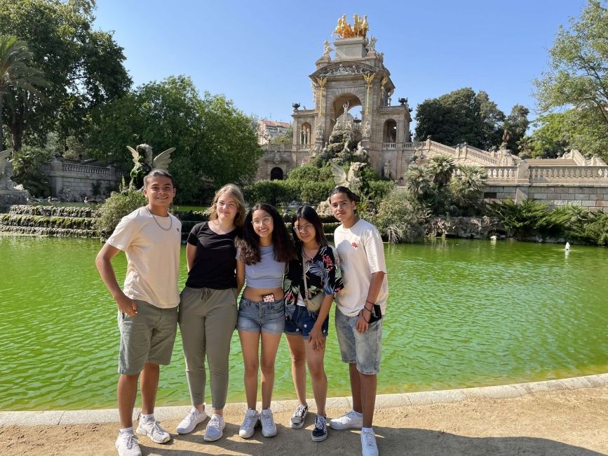 high school summer abroad student in ciutadella park in barcelona