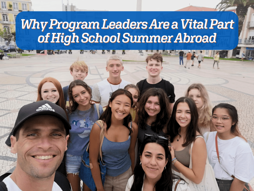 High school summer abroad students with program leader