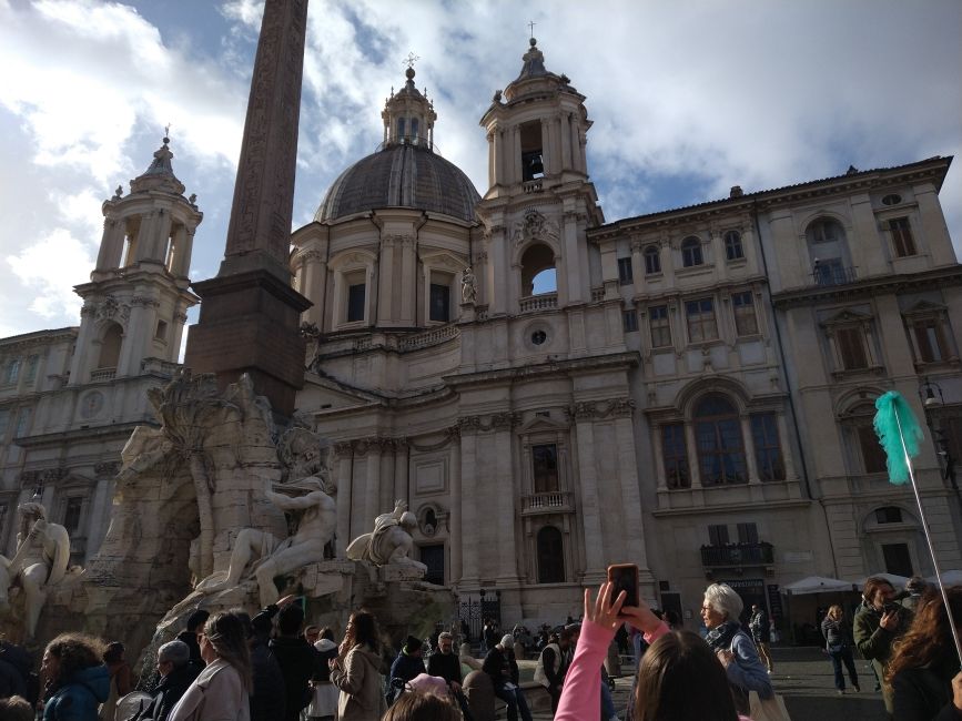 Buildings around the Fiumi Fountain in Rome.