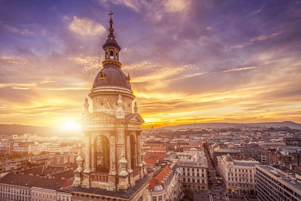 Budapest Basilica at sunset