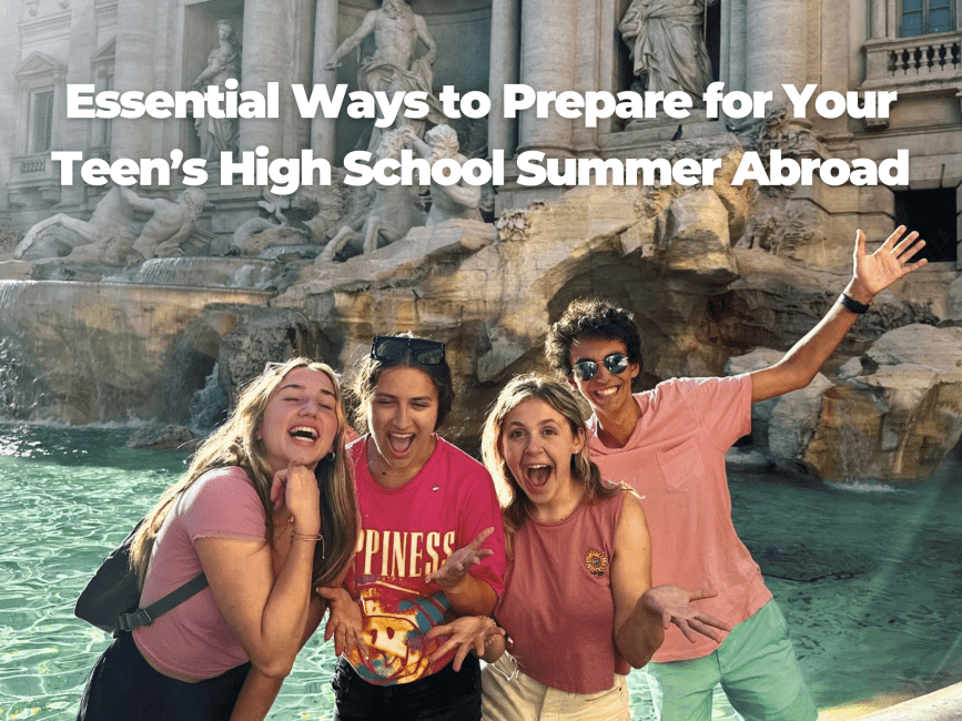 High School Students Posing in front of a fountain in Italy